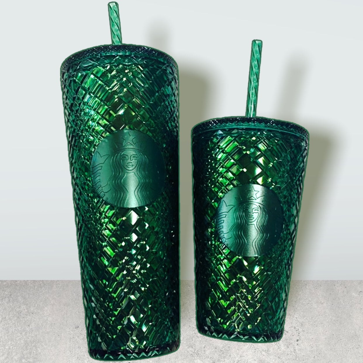 Starbucks emerald green jeweled acryclic tumblers 2022 set