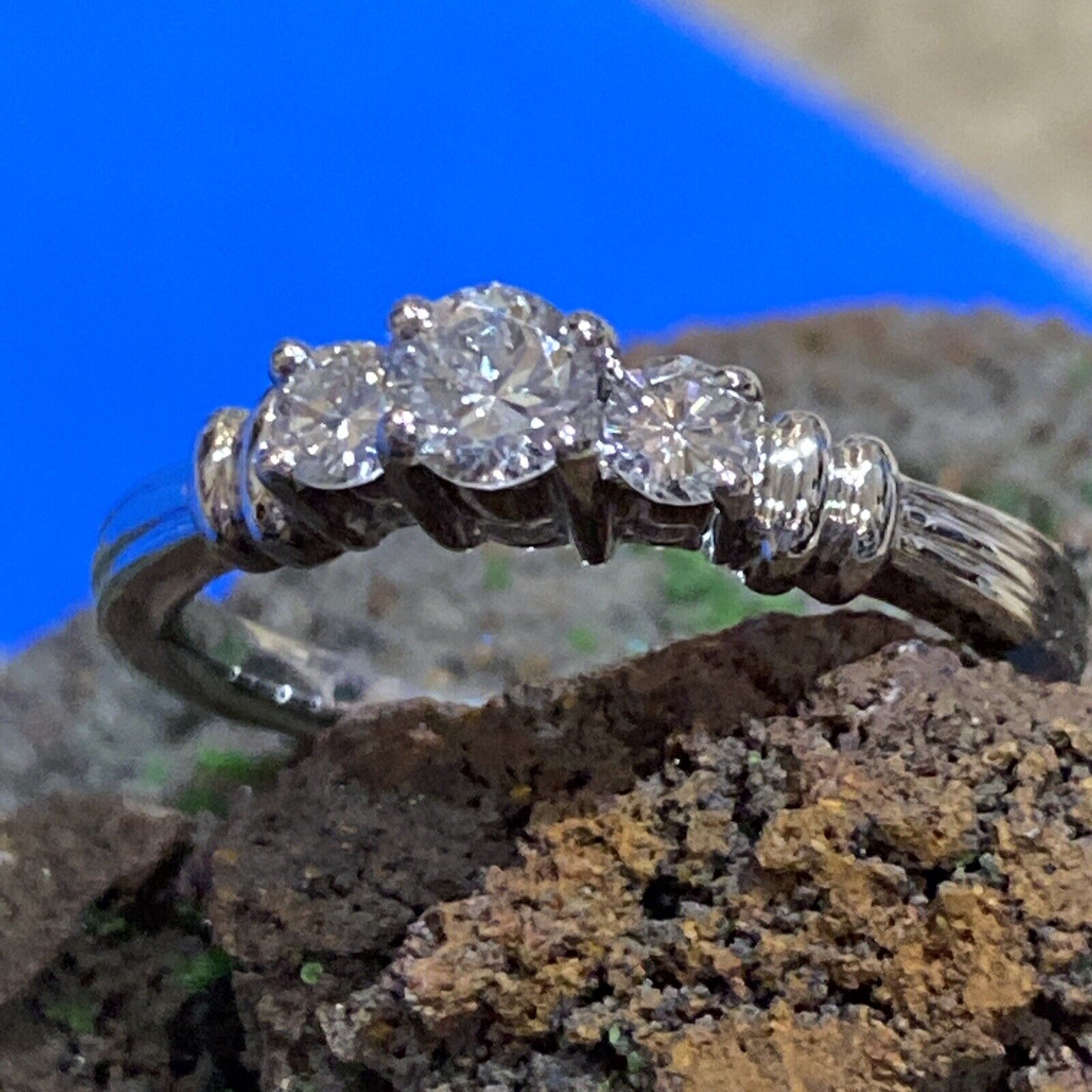 Platinum 3 Diamond Stone Ring Size 7.25