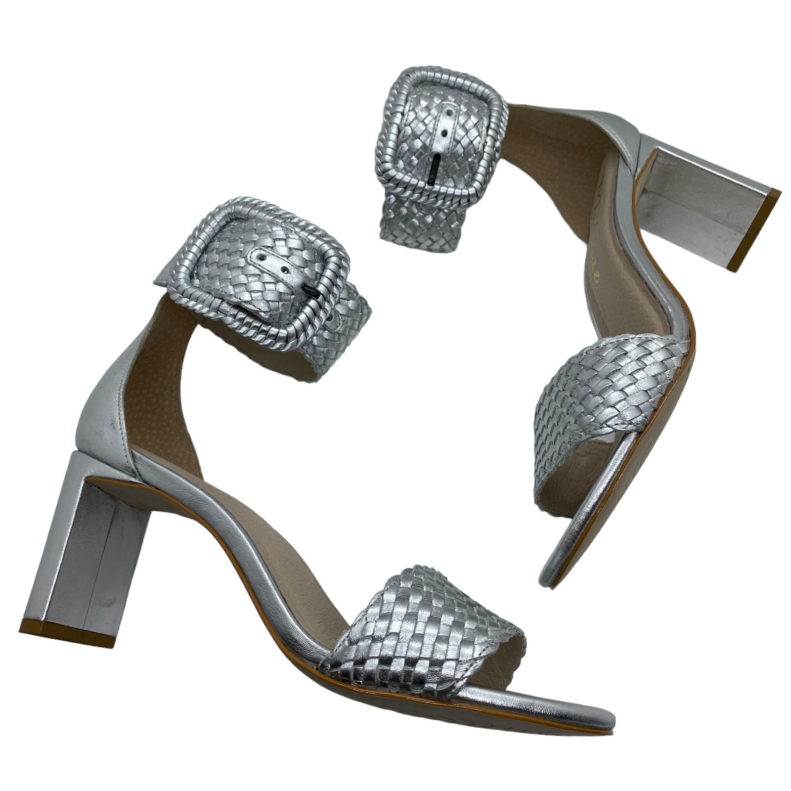 Matisse Leather New Hope Woven Heeled Sandal Silver Metallic size 7