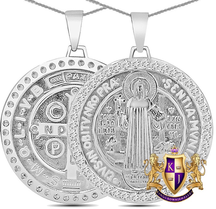 Real Sterling Silver Double Sided Saint Benedict Benito Pendant Charm Free Chain