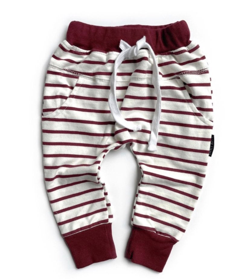 NEW! Little Bipsy Cranberry Striped Joggers 3-6