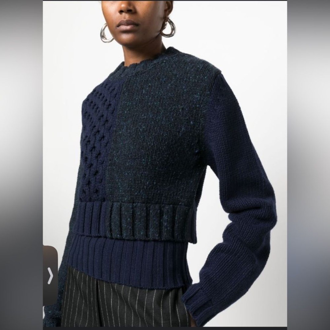 New There Was One Patchwork Knit Layered Jumper Long Sleeve Sweater Navy Blue