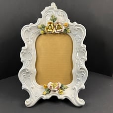 Vintage Porcelain Applied Roses Picture Frame, Holds 9.5x7 Photo, Wedding Frame