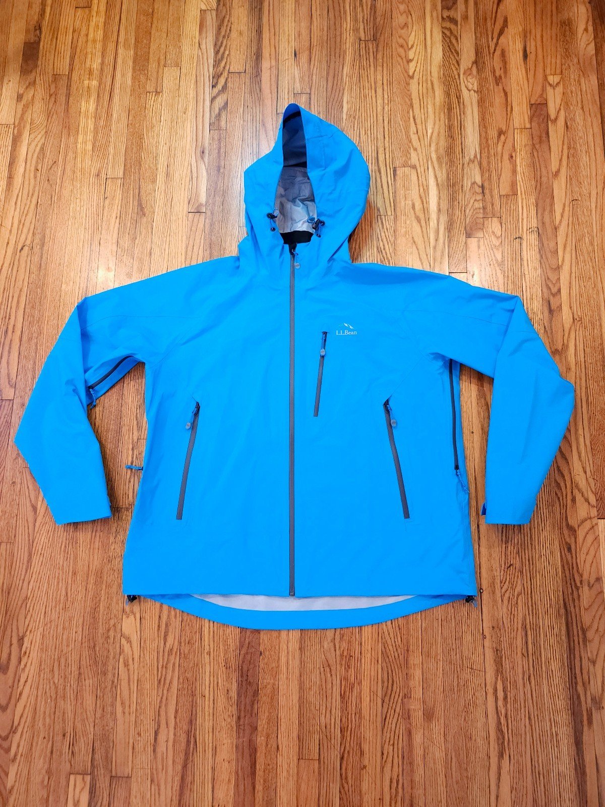 LL Bean Men's Trail Model Rain Jacket Hooded Blue Size XL