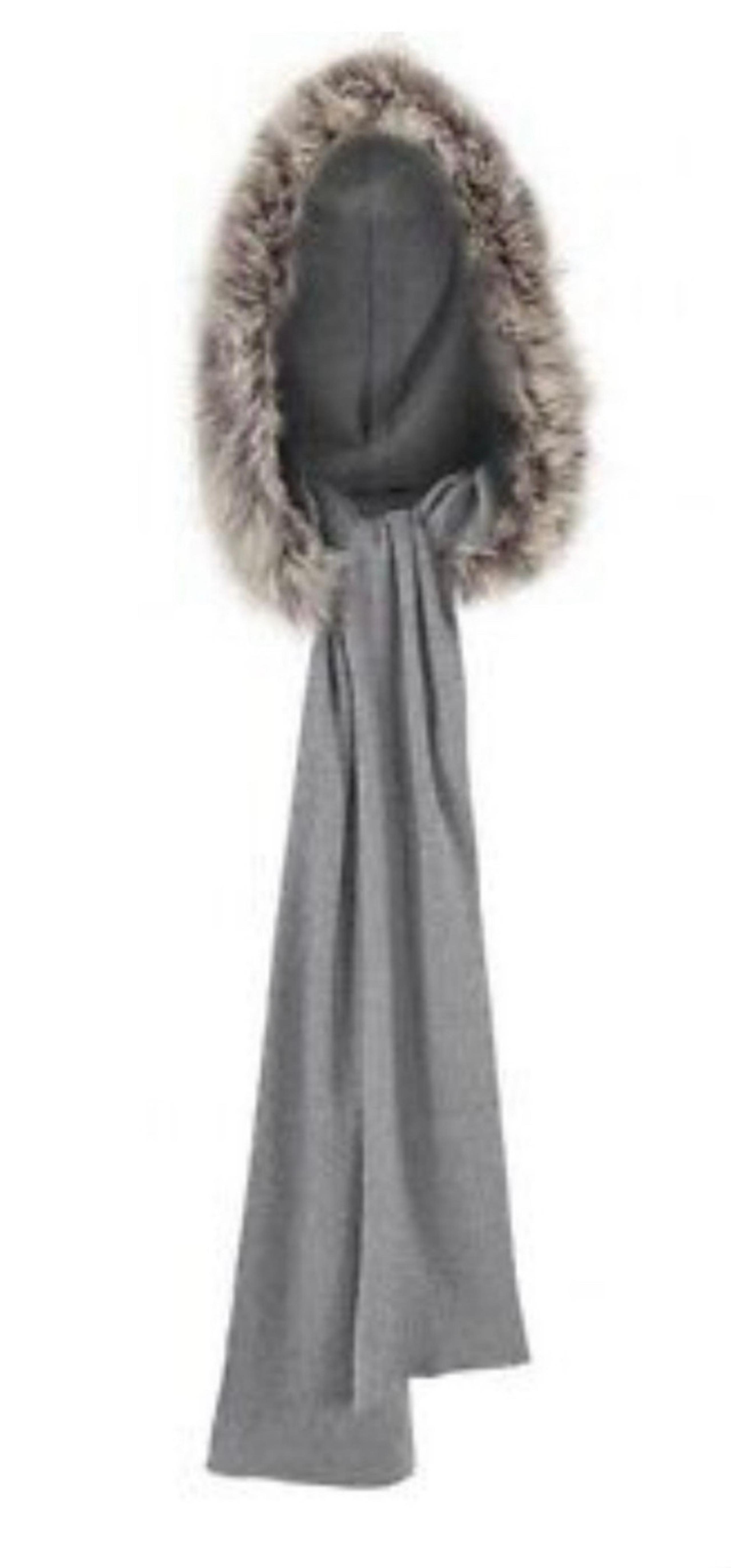 Cabi Put A Hood On It Knit Scarf Hat Pewter Gray Faux Fur Gift For Her 3475