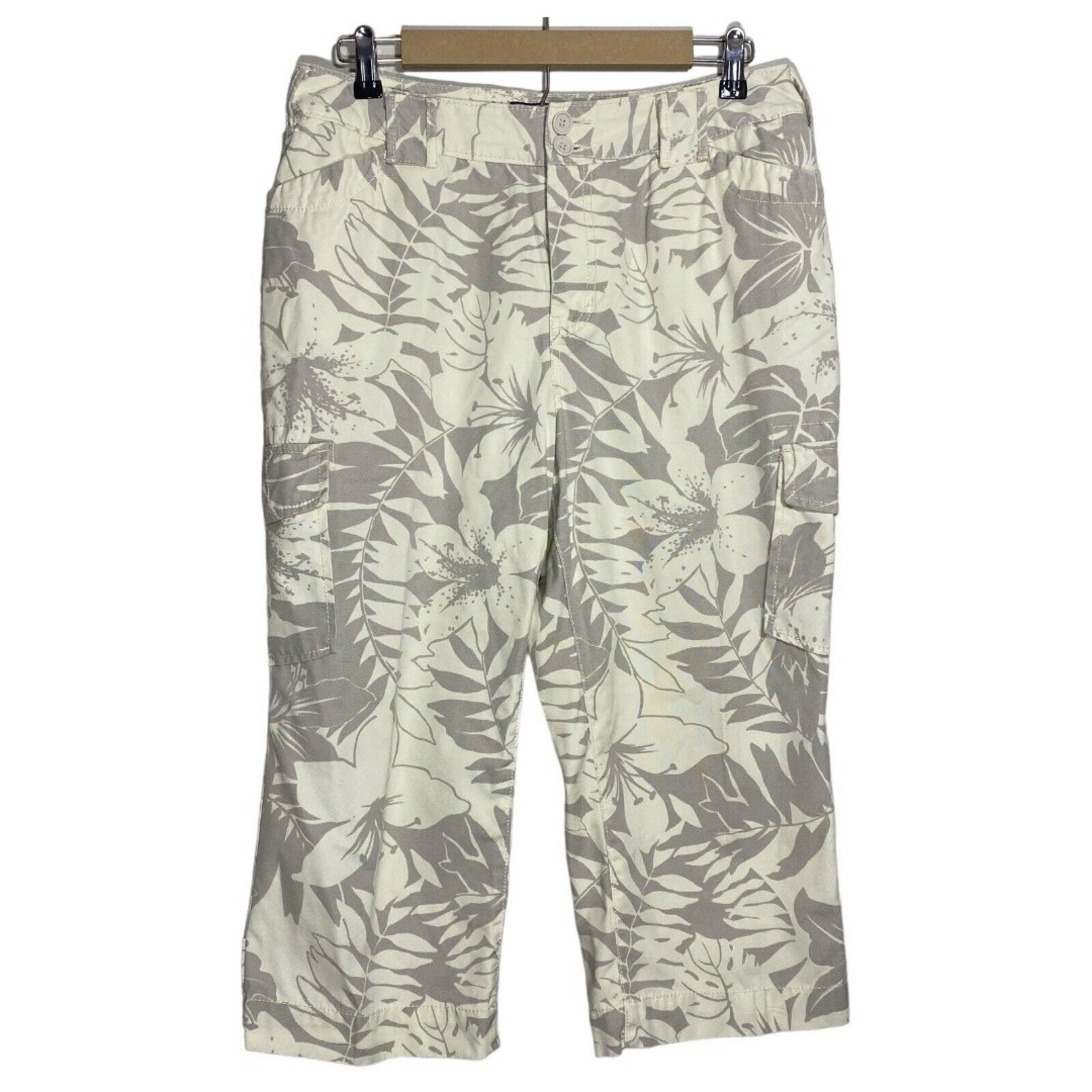 Caribbean Joe Cargo Pants Womens 12 Petite 12P Capri Cropped Cotton Floral Beach