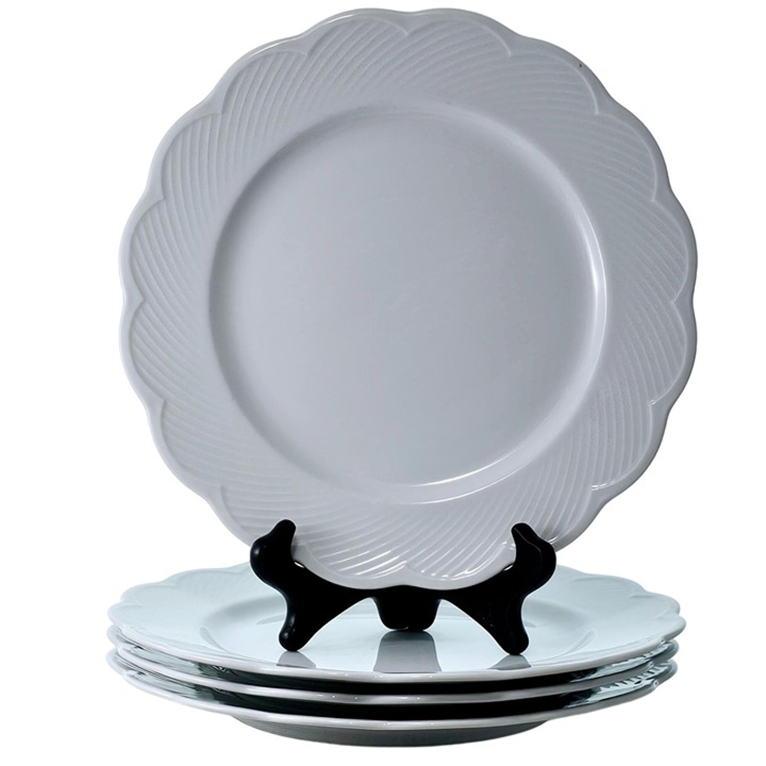 Dansk Blanc White Dinner Plates 10" scallop edge texture rim elegant romantic (4