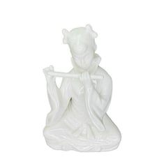 Vintage Japanese White Porcelain Figurine Statue Girl Playing a Flute 5