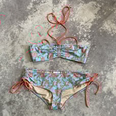 Milly Cabana Swimwear Womens 2 Piece Bikini Coral Print Size m Top, L bottom