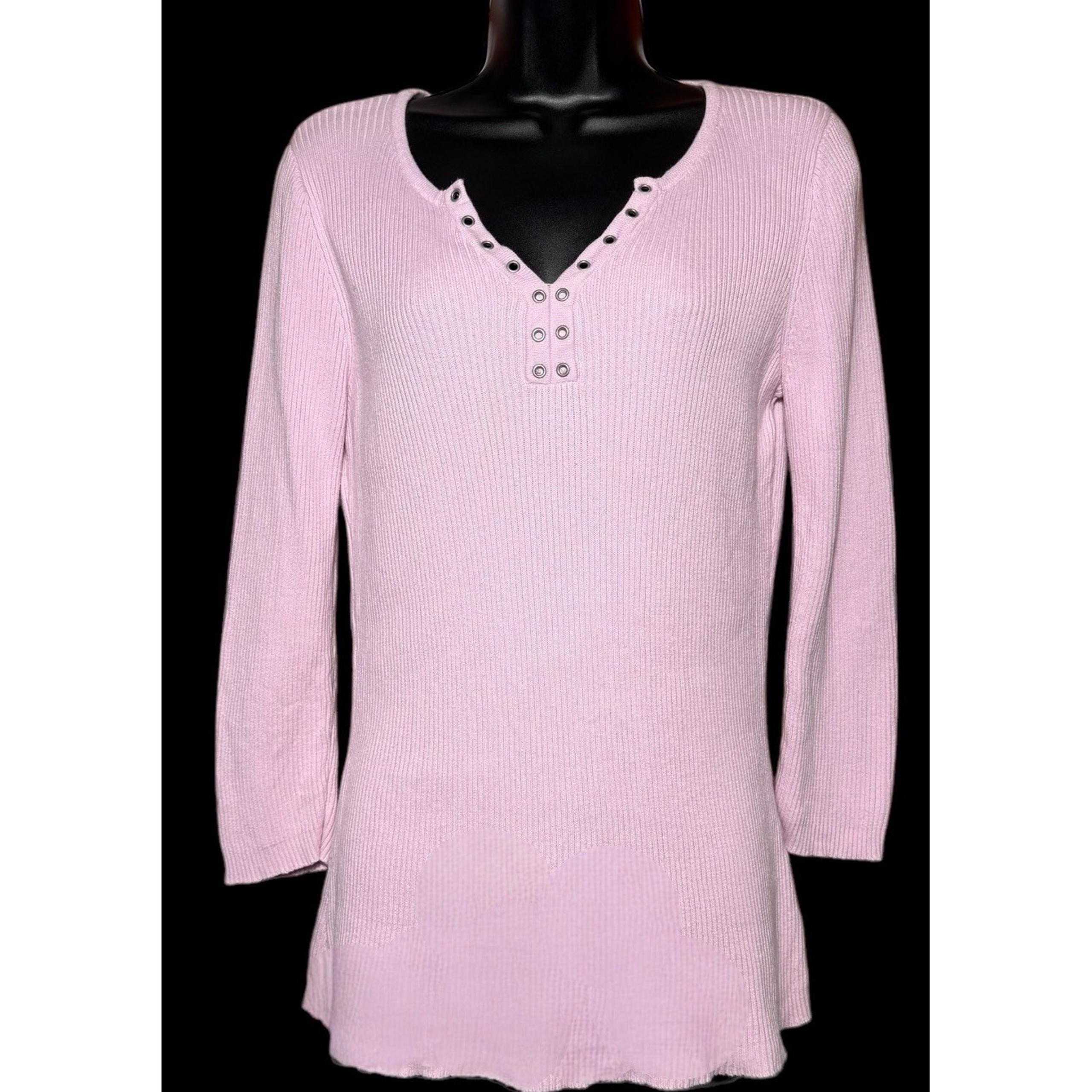Liz Claiborne Women Long Sleeve V-Neck Ribbed Knit Pullover Pink Sweater Size M