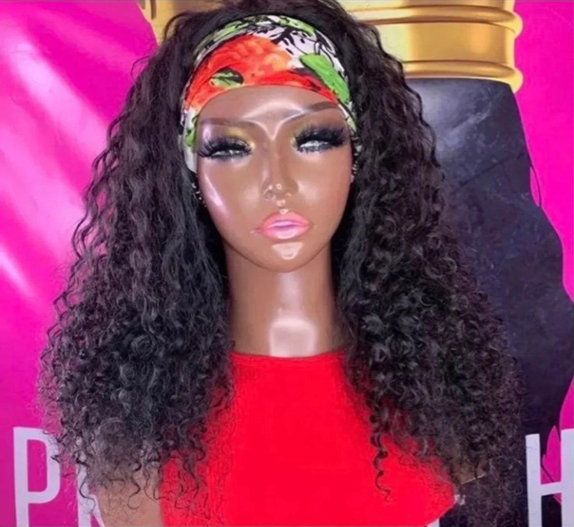 18inch Deep Wave Human Hair Blend Wig with Headbands