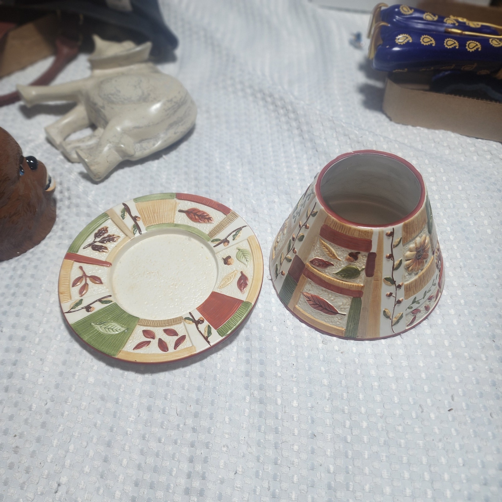 YANKEE CANDLE GUC FALL HARVEST GARDEN SHADE AND PLATE SET FOR JAR CANDLE SET
