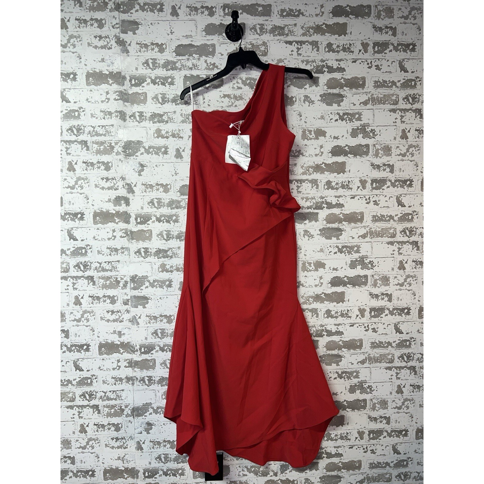 NWT! Fehaute Formal Gown Red Layered Style One Shoulder Short Dress XL