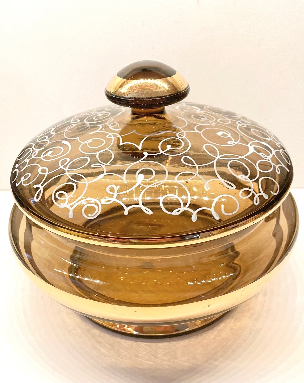 Vintage Rootbeer glass candy dish circus tent apothecary mid century amber glass