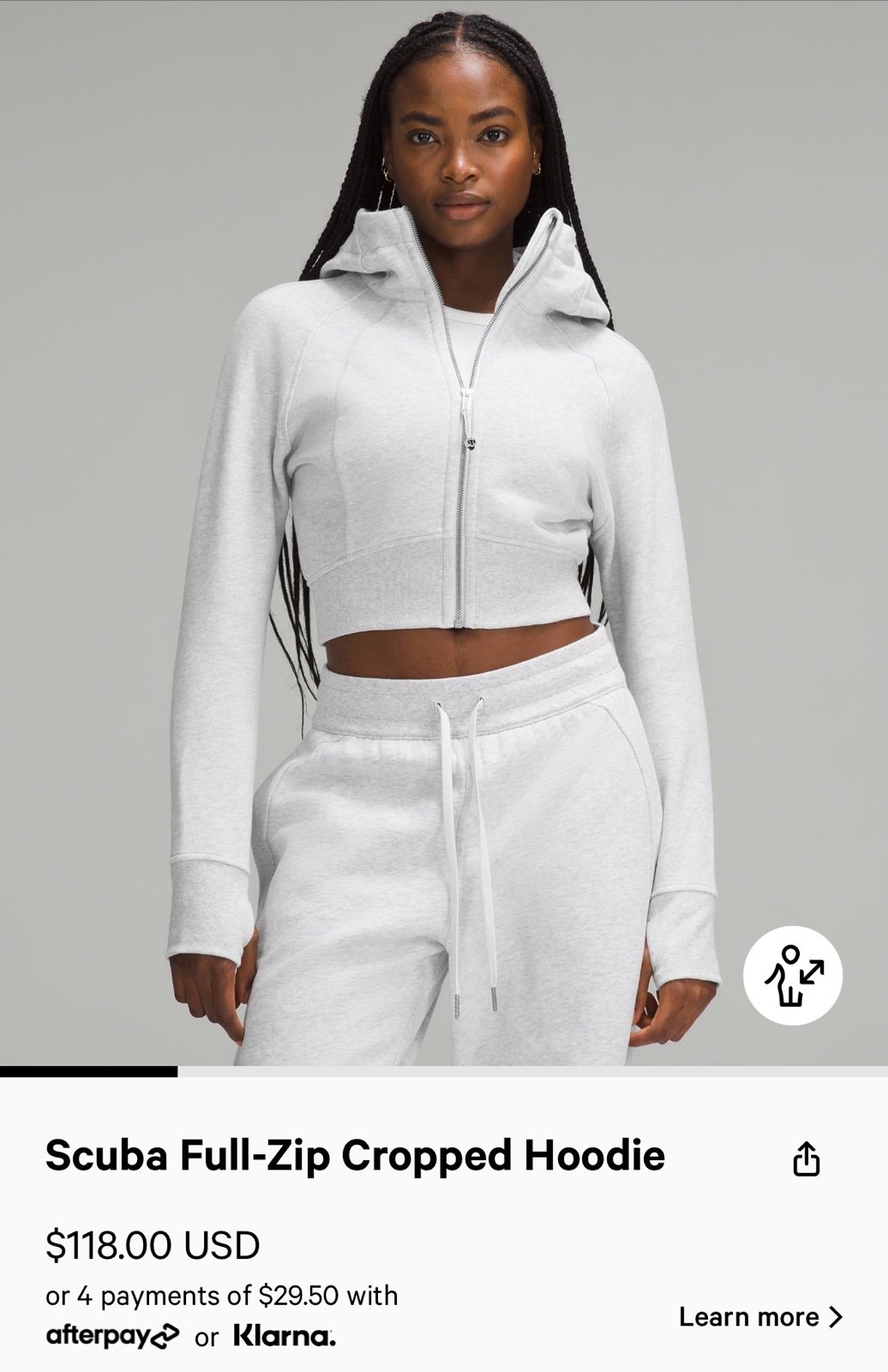 lululemon scuba full zip cropped hoodie