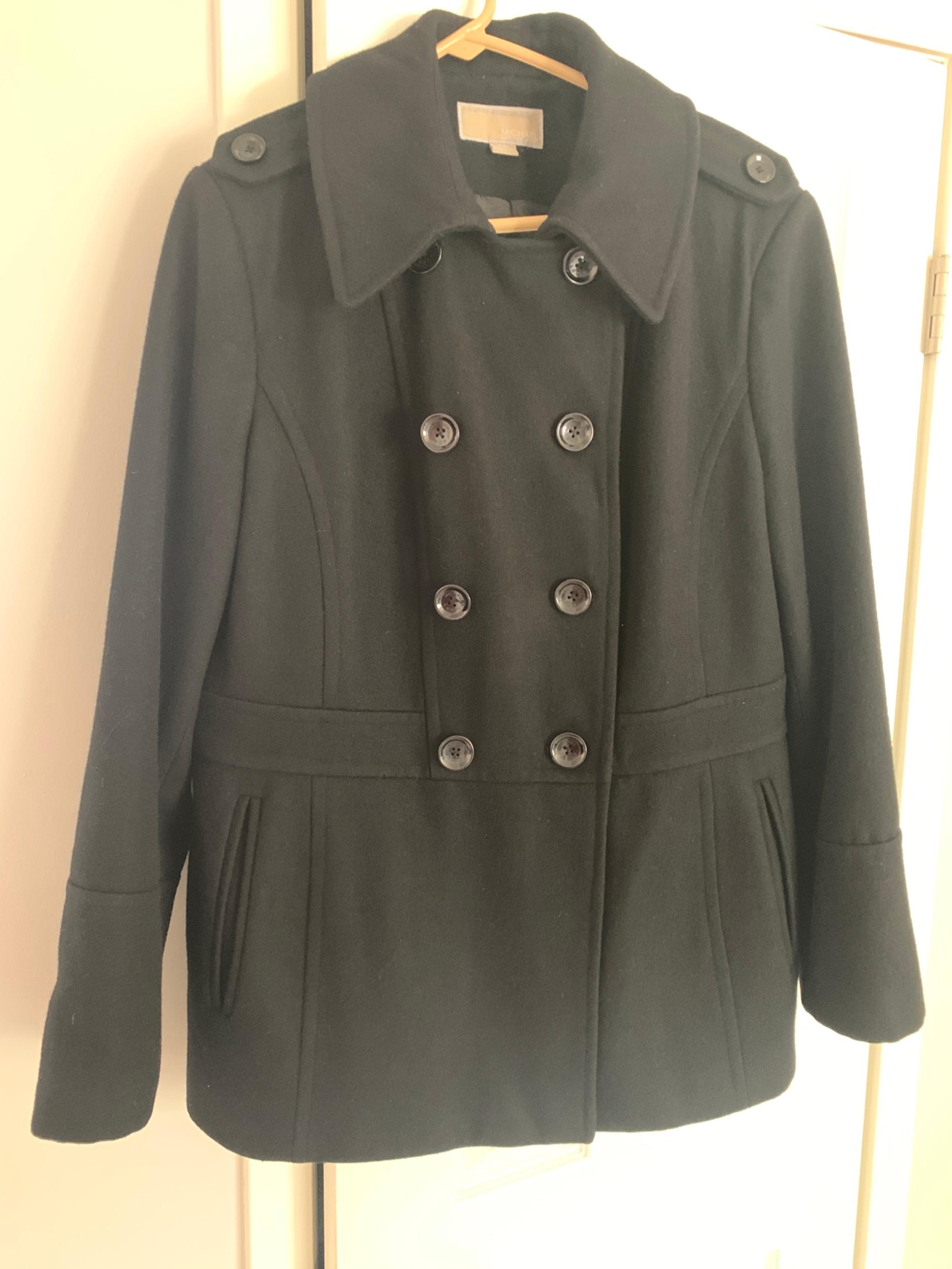 Michael Kors Women's sz. XL Coat Black PeaCoat Double Breasted Wool Blend.