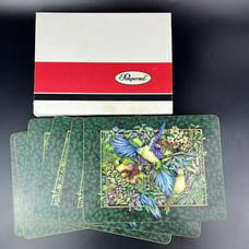 Vintage Pimpernel Lot of 6 Hard Placemats Cork Back Box Parrots/Birds Tropical