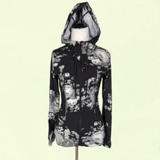 Albion Fit Antigua Black Gray Floral Print Hooded Zip Up Jacket XS