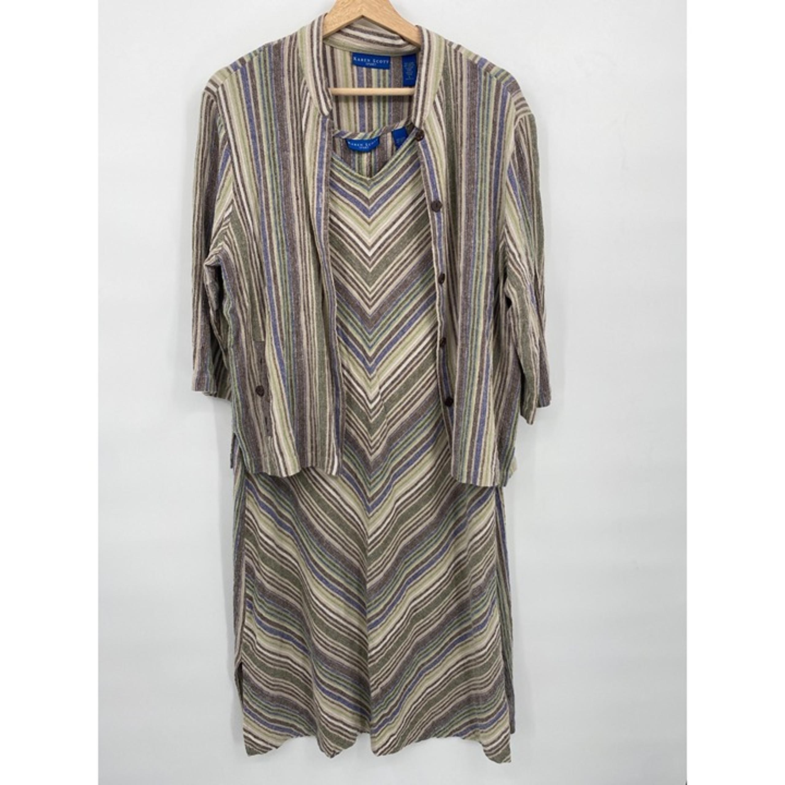 Karen Scott Vintage Womens Sleeveless Linen Blend V-Neck Midi Dress Size Large