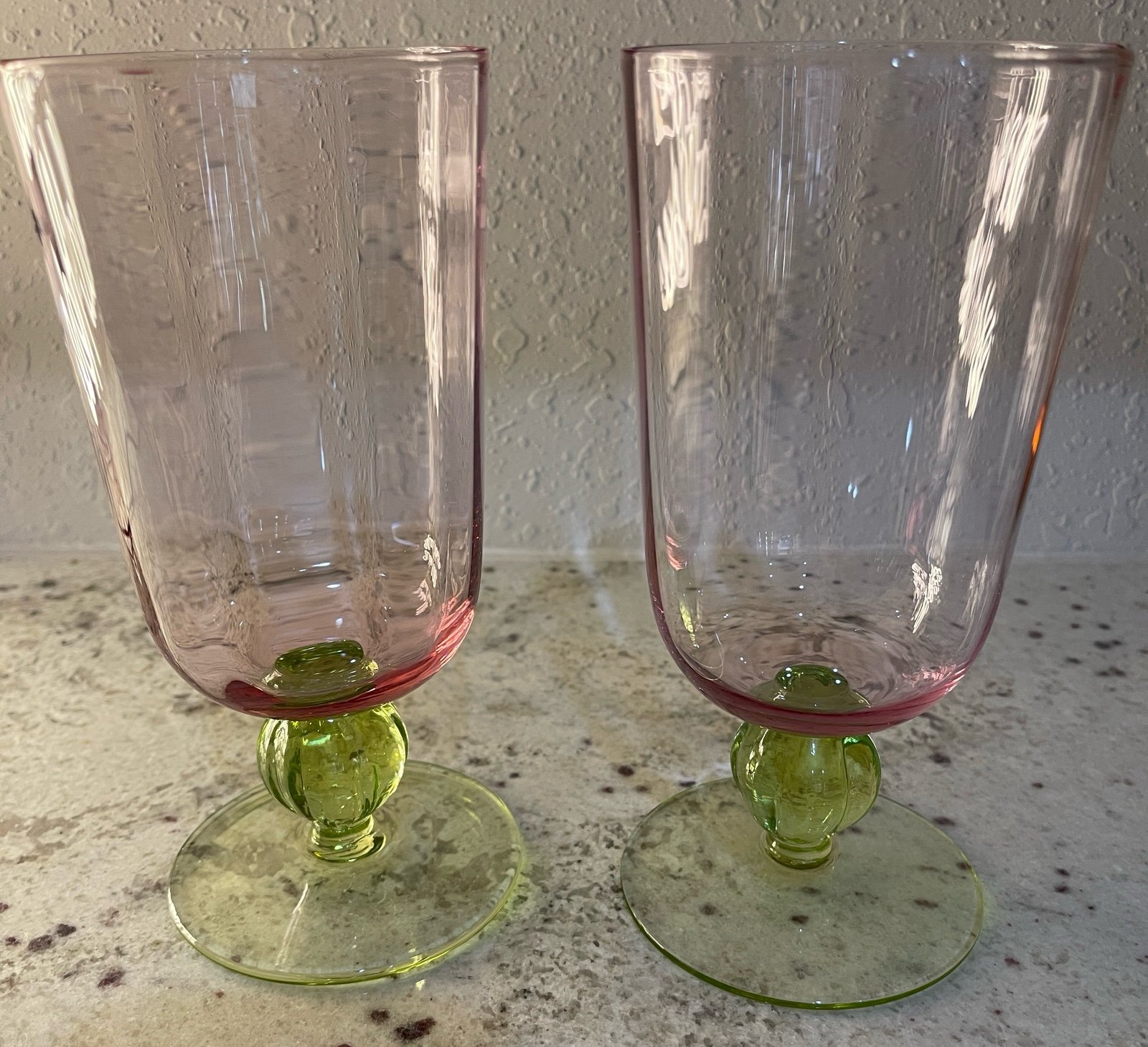 STUDIO NOVA Floradora Pink and Green Vintage Glass Goblets