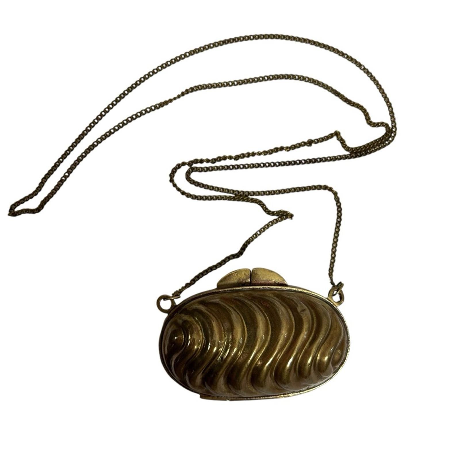 Antique Brass Velvet Lined Tiny Purse with Chain