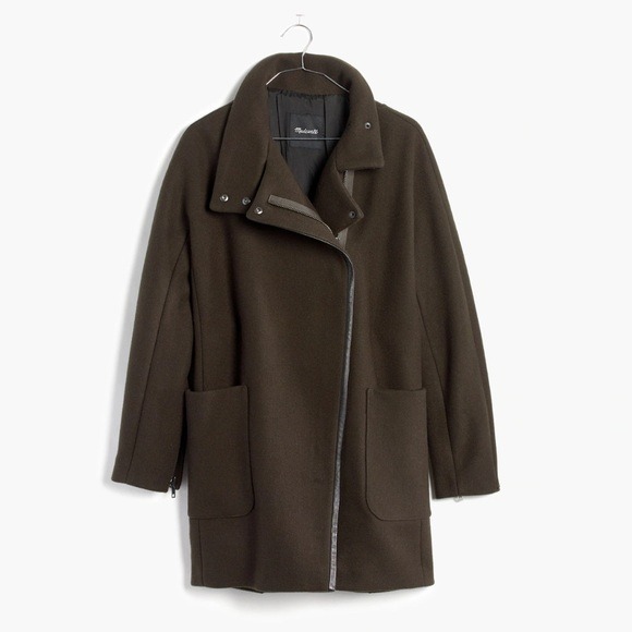 Madewell City Grid Cocoon Wool Coat Olive Green Minimalist Clean Girl Size 4