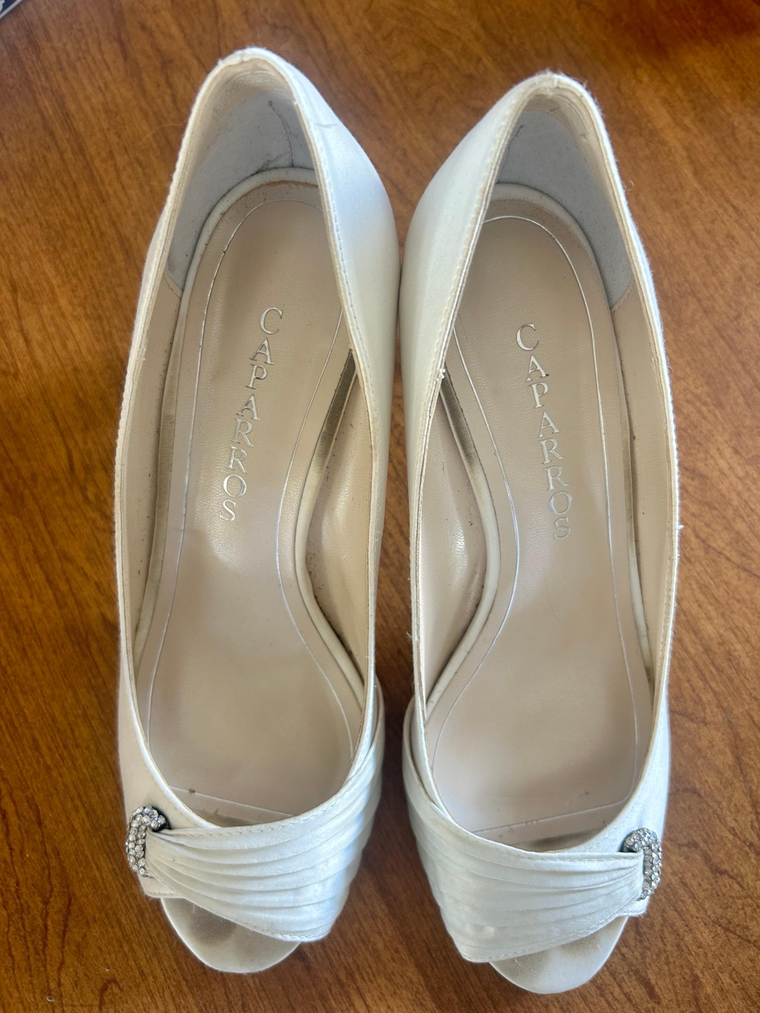 Caparros Ivory Silk Peep Toe Pumps
