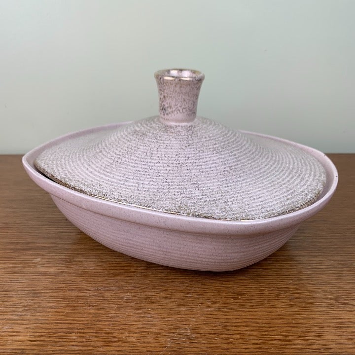 Mid Century Modern California Pottery Original Covered Dish Pink Gold