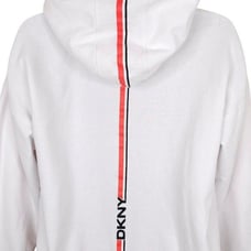 DKNY Sweatshirt Hoodie Womens Size XL White Full Zip Racing Stripe Streetwear