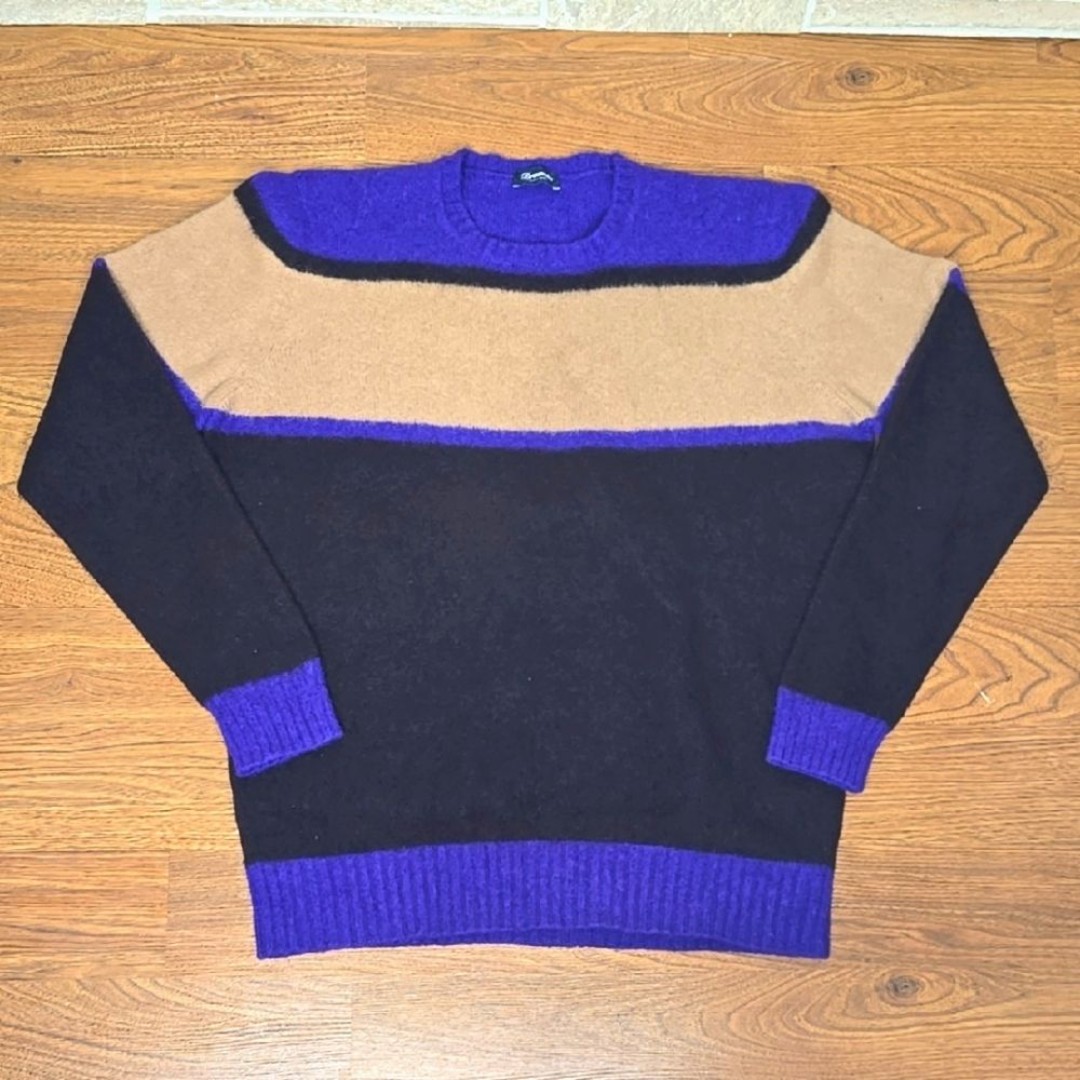 DRUMOHR 100% LAMBSWOOL CONTRAST STRIPES CREWNECK SUPER SOFT BLUE TAN BLACK