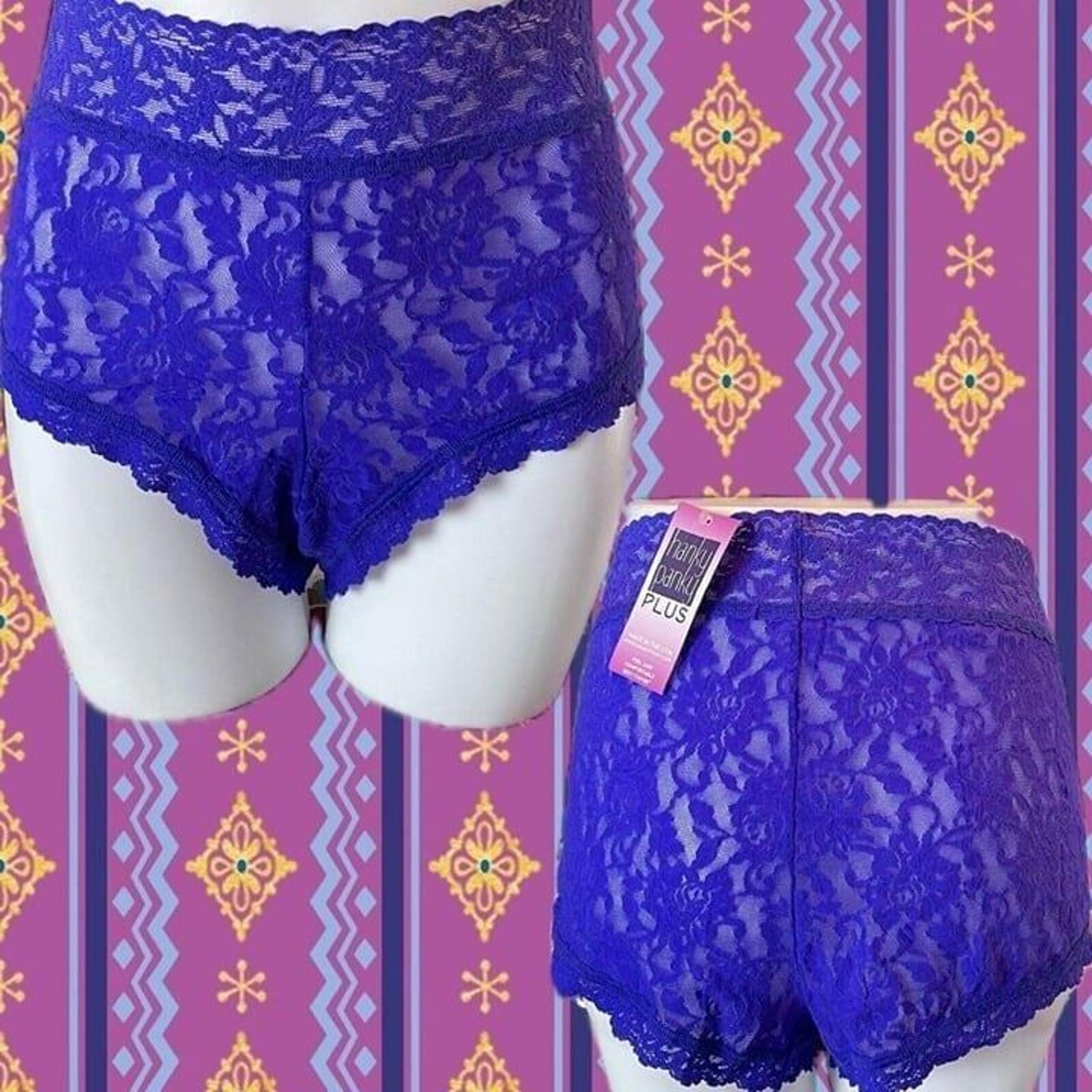 Hanky Panky +3X Sheer Purple Floral Stretch Lace Scalloped Trim Boyshort Panties