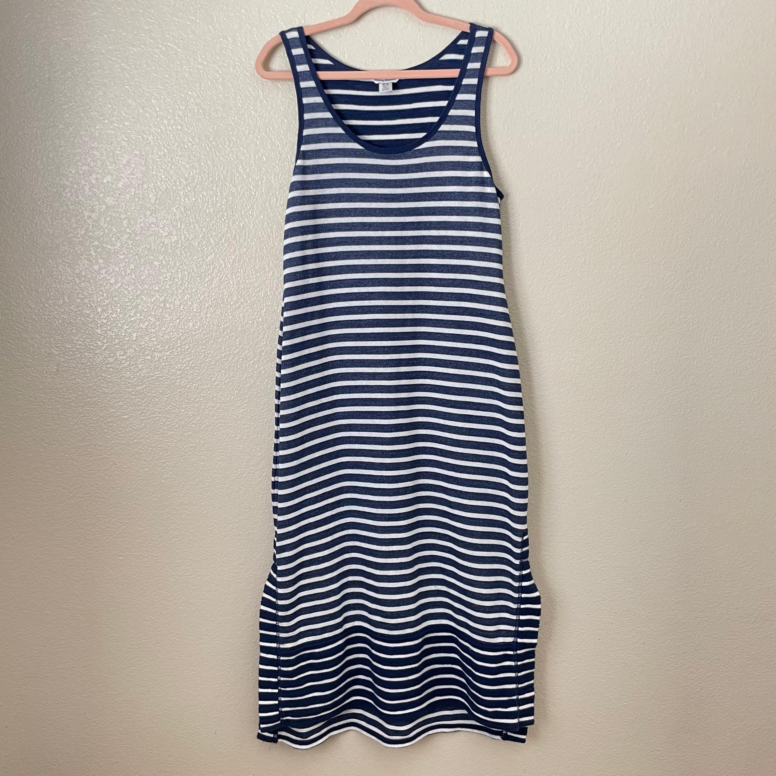 Tommy Bahama Dress Womens Medium Blue White Midi French Terry Striped Tank Beach