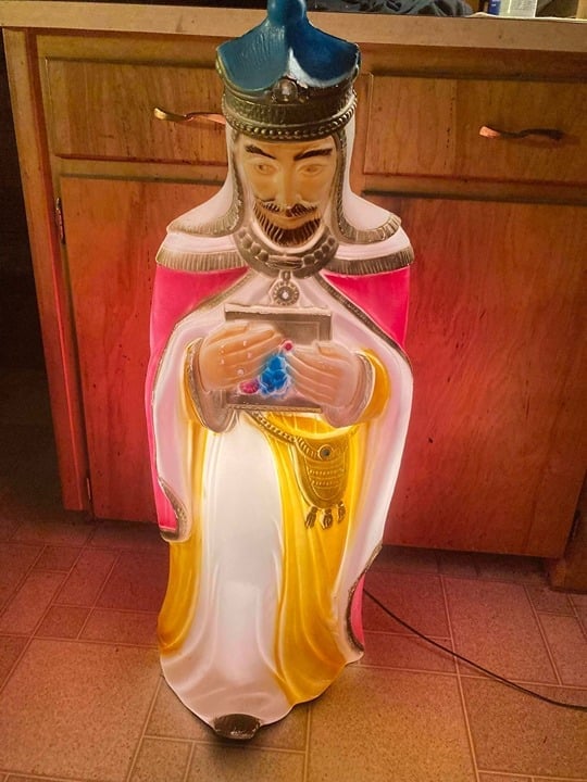 christmas nativity scene lighted blow molded king bringing gold 40 inch