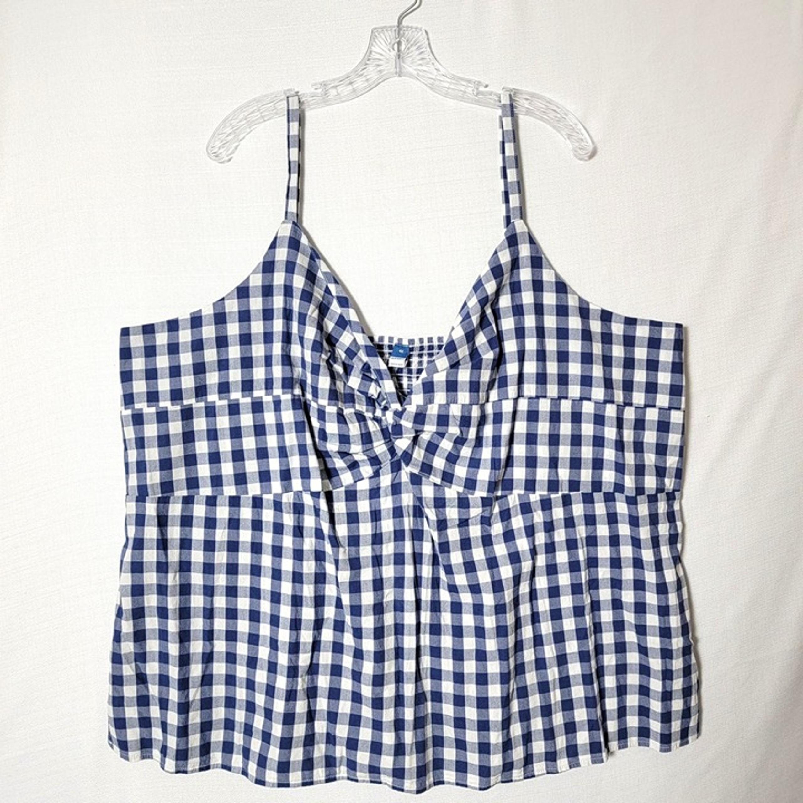 Old Navy Womens Cami Top 4X Twist Front Adjustable Straps Blue Gingham NWT