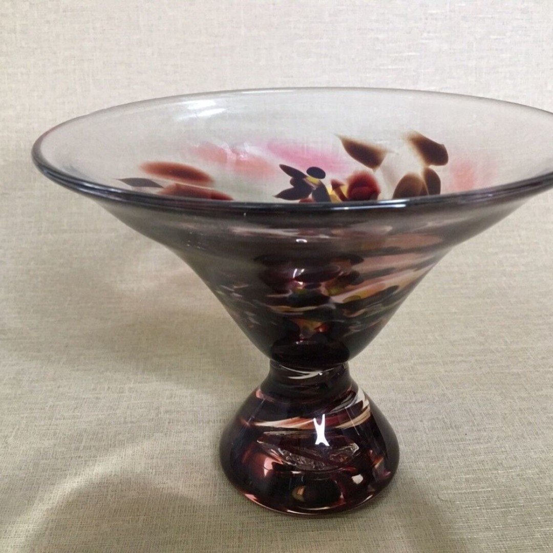 Hand Blown Art Glass Vase Turtle Shell Type Compot Jam Candy Ice Cream Dish