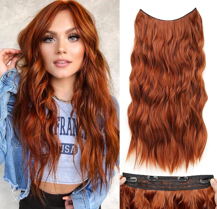 Halo Hair Extensions 20 Inch Invisible Wire Long Wavy Auburn Hair Extensions