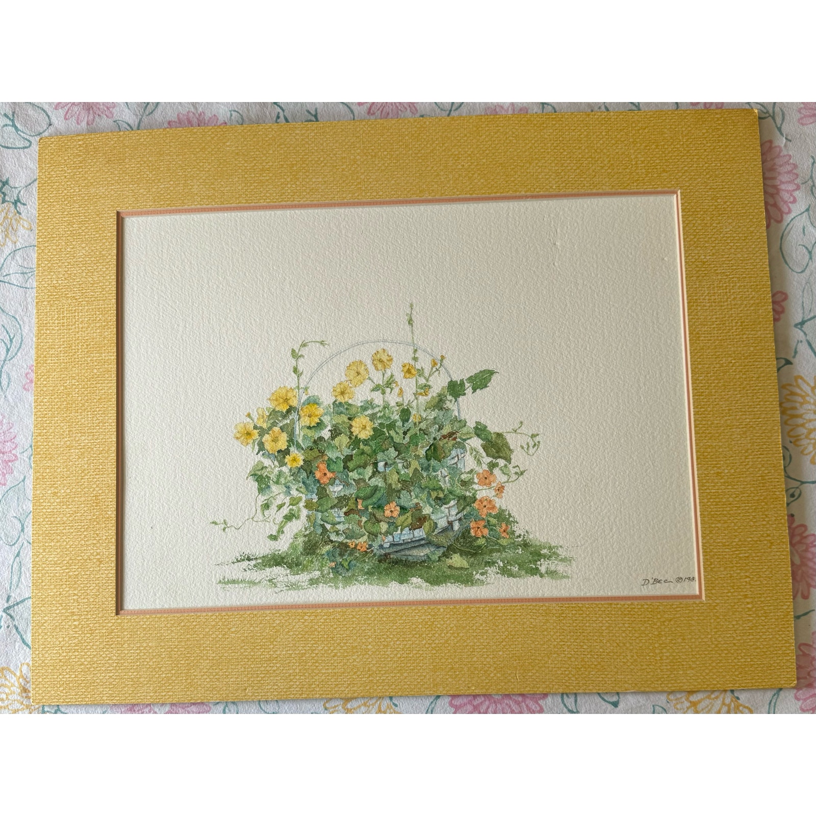 Becky Dietrich (D'Bec) July 1982 matted floral art watercolor painting 20.5x16