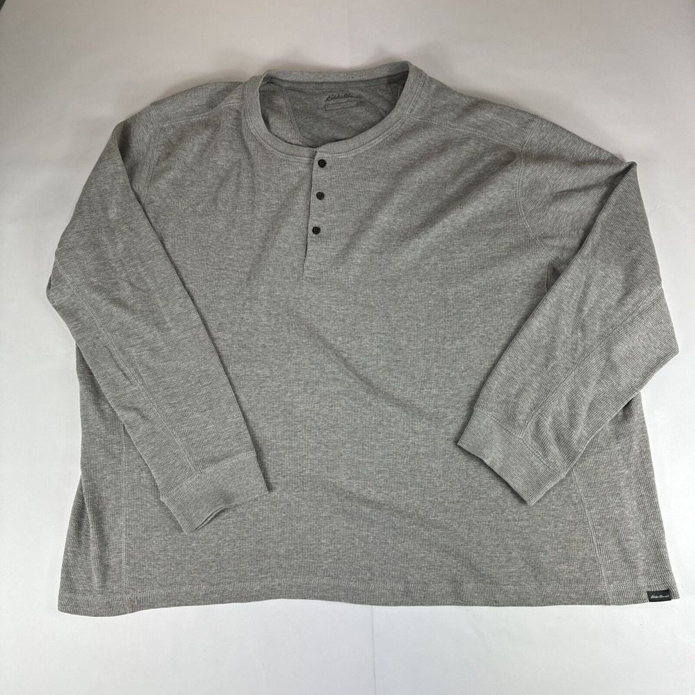 Eddie Bauer Thermal Henley Waffle Knit Shirt Mens 4XB Gray Long Sleeve Comfort