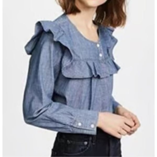 MADEWELL Chambray Ruffled Blouse NWOT