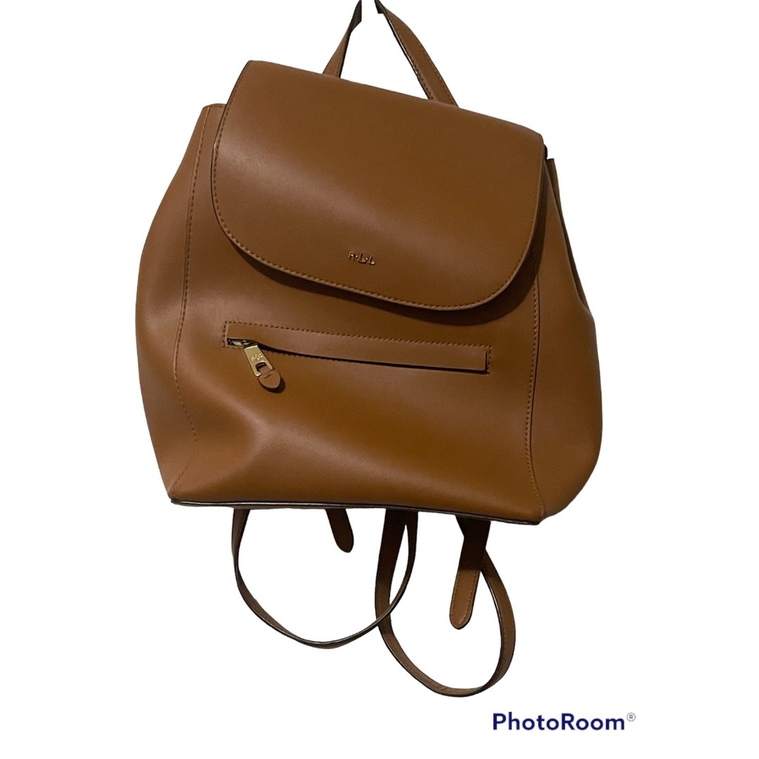 Lauren Ralph Lauren Womens Dryden Ellen Leather Flap Backpack Brown
