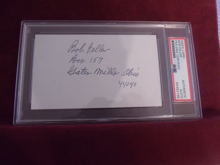 BOB FELLER RARE ADDRESS HOF 62 HAND SIGNED INDEX CARD SLABBED AUTHENTIC PSA/DNA BOB FELLER RARE ADDRESS HOF 62 HAND SIGNED INDEX CARD SLABBED AUTHENTIC PSA/DNA