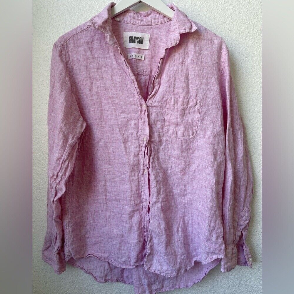 GRAYSON Frank & Eileen The Hero Linen Button Down Shirt Light Pink Medium Size 3