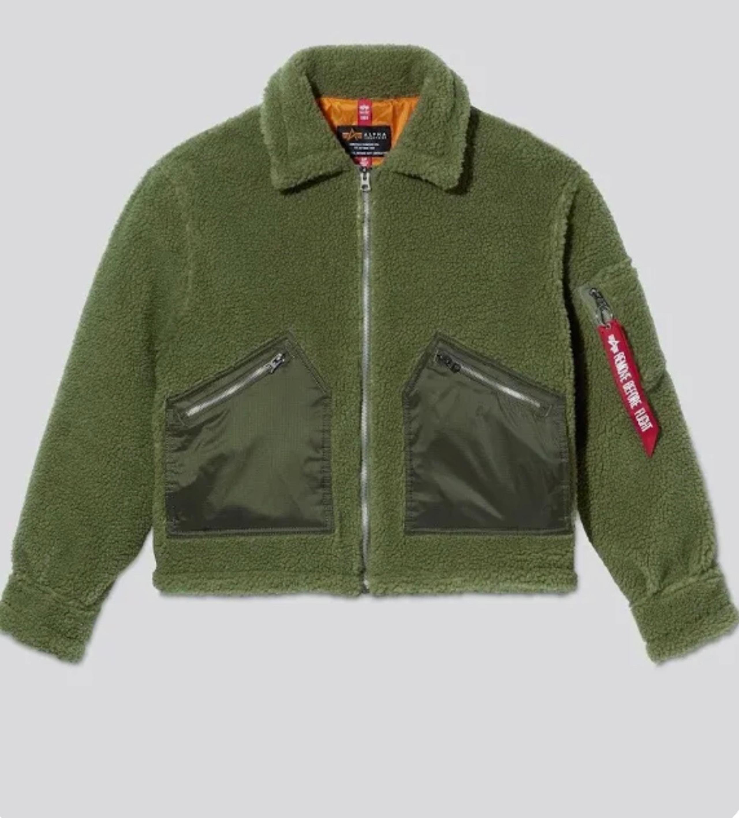 ALPHA INDUSTRIES Cropped Sherpa Utility Fleece Jacket Sage Women’s Small