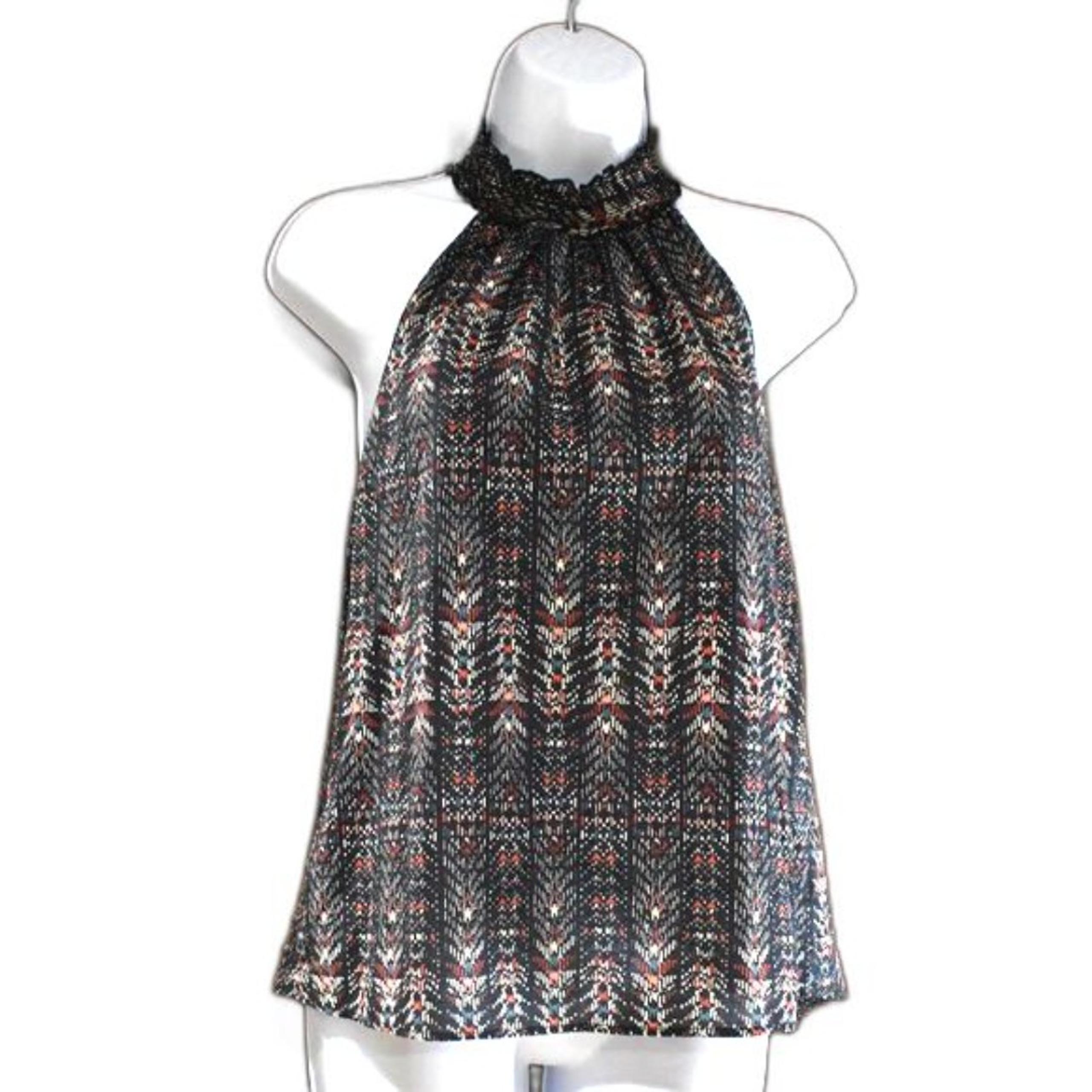 Zara Halter Top Small Boho Aztec Sleeveless Tie High Neck Blouse