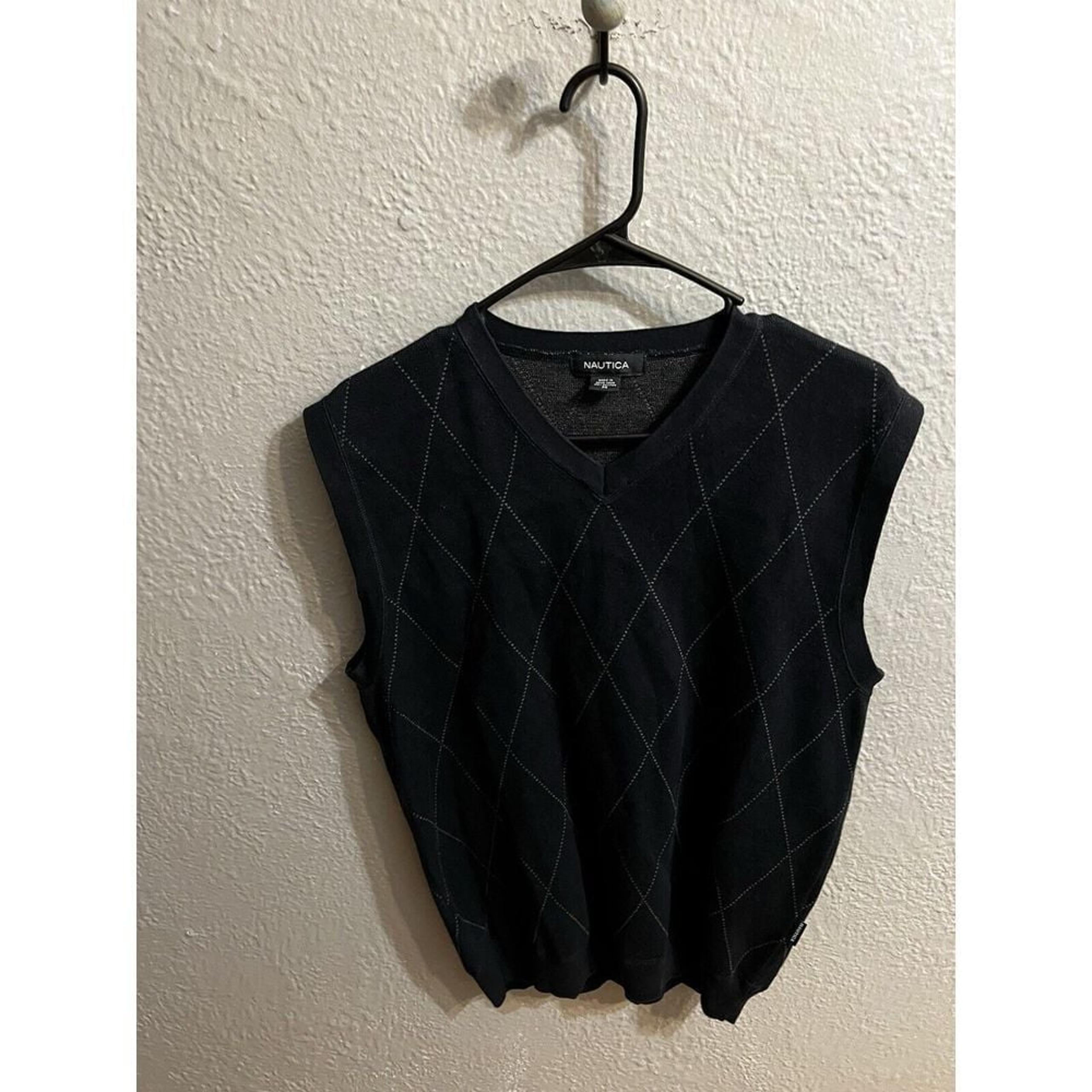 Mens Blue Sweater Vest Preppy Nautica  V-neck Knit Pullover Size Medium