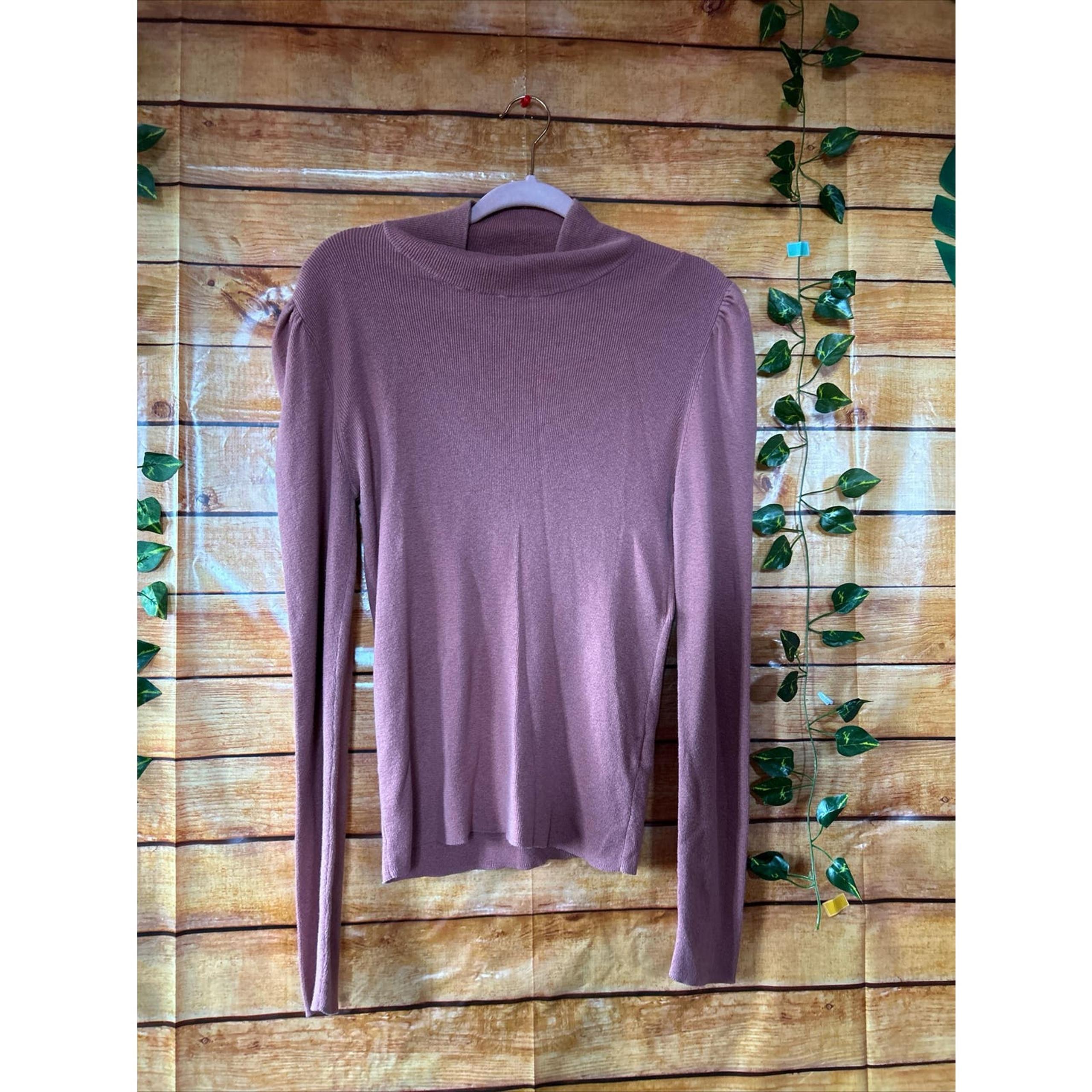 Rebecca Taylor, Essential Brown Puff Ruched Long Sleeve Pima Knit Top Size Large
