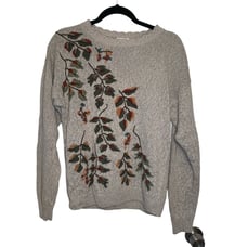 Northern Treasures 90s vtg knit sweater cabin cottage beige botanical cozy sz S