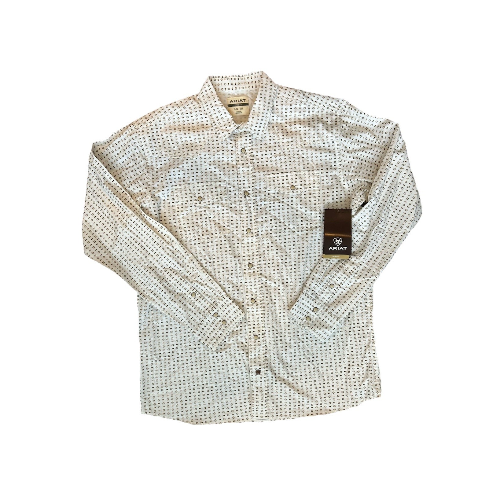 NWT Ariat Mens XL Tall Harlin Retro Fit Snap Western Button Up Long Sleeve White