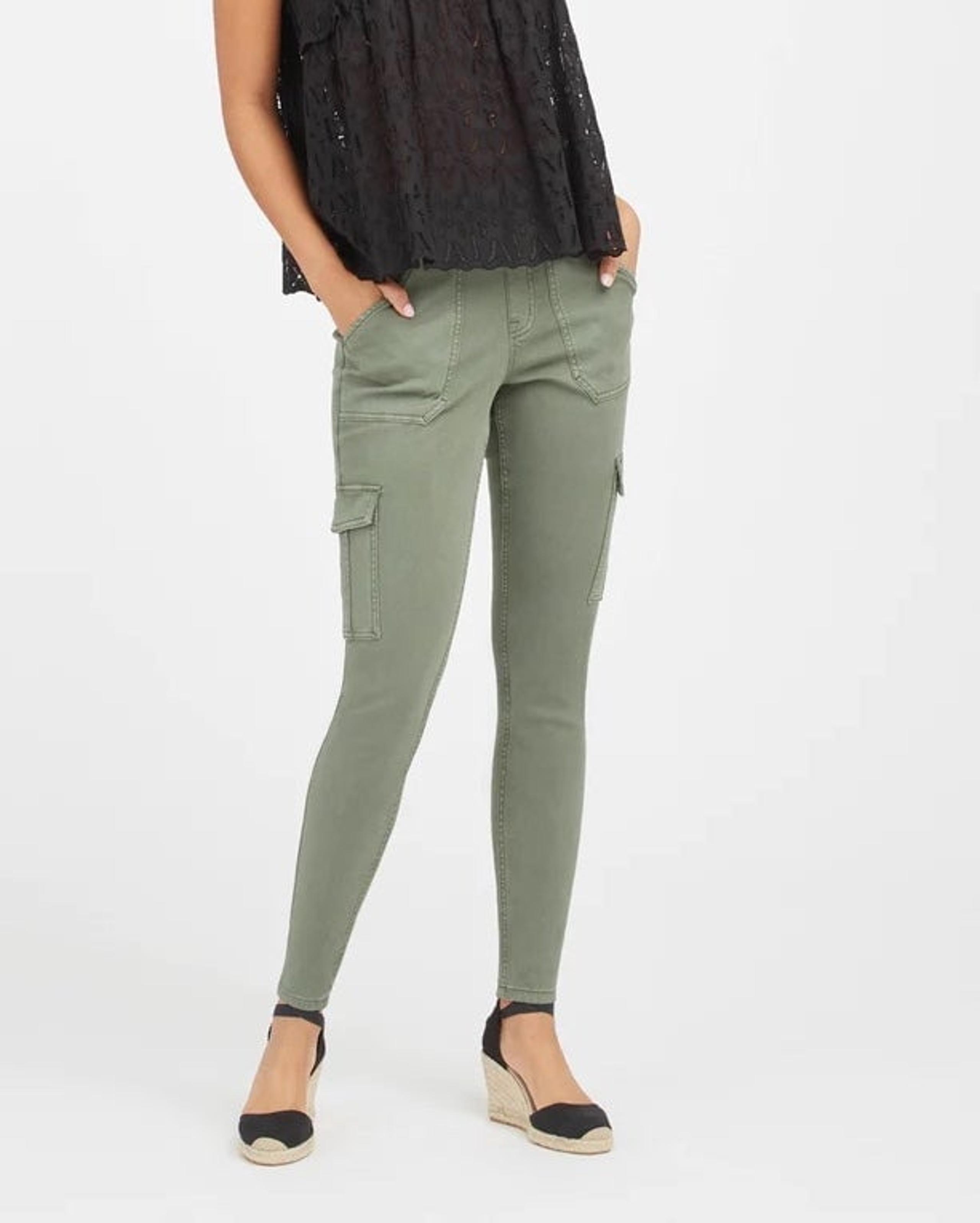 Spanx Small Regular Pants Stretch Twill Ankle Cargo pockets Soft Sage green NWT