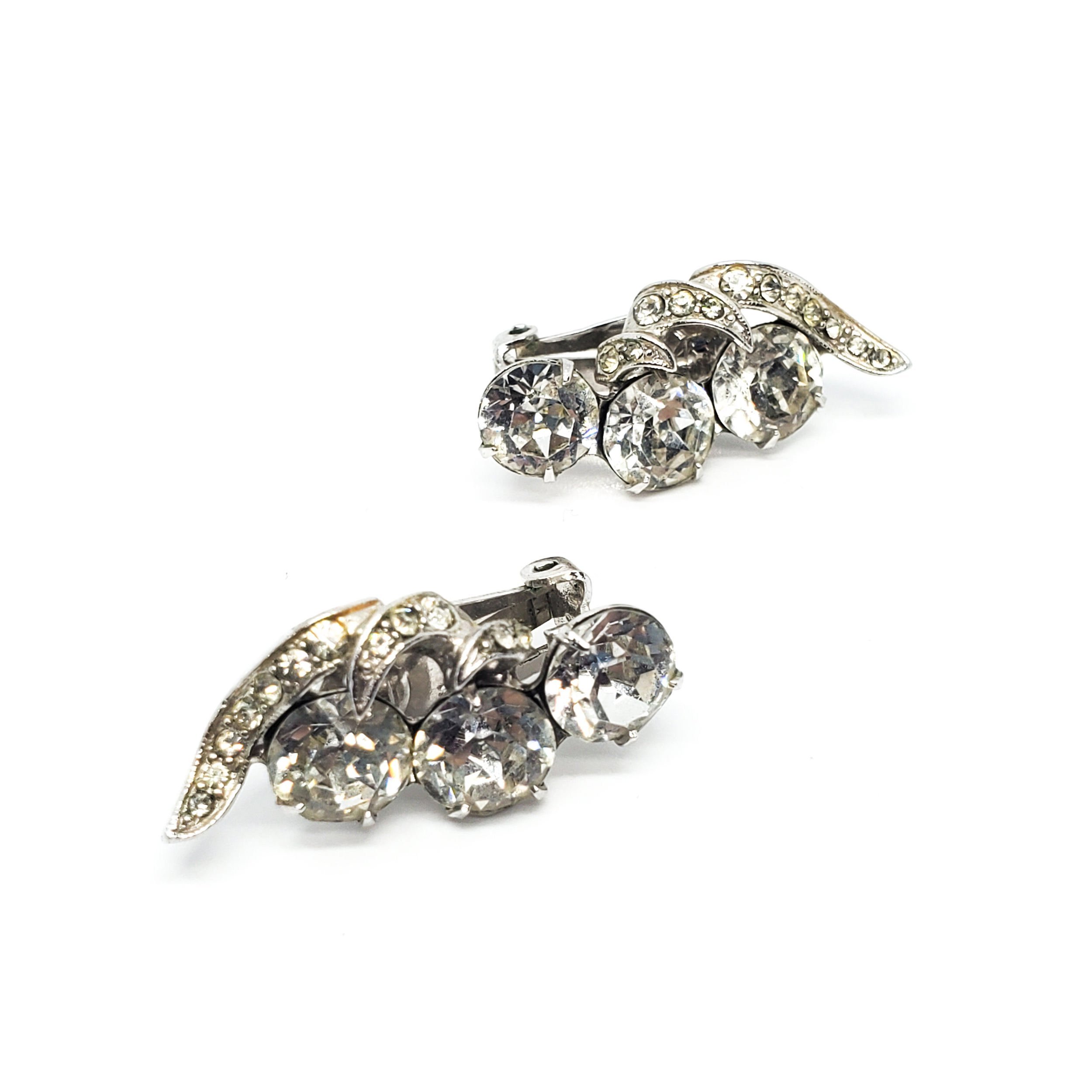 Eisengberg Art Deco Early signed vintage clip on rhinestone earrings 2021